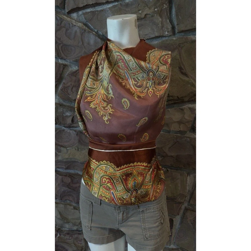 100% Silk Skinny Scarf Twilly Colorful Baroque Como Italy Vintage‎  big see pics